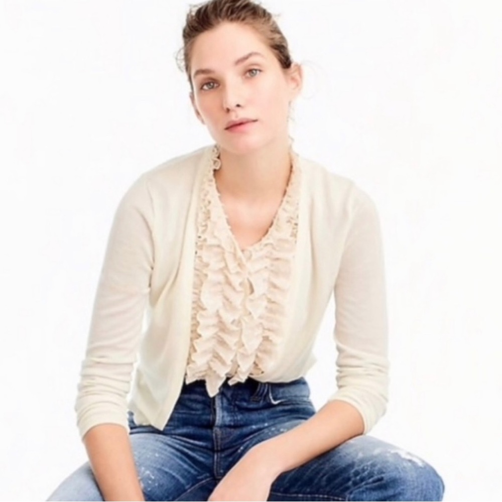 J Crew Merino Wool‎ Ruffle Front Blouse Cardigan Small